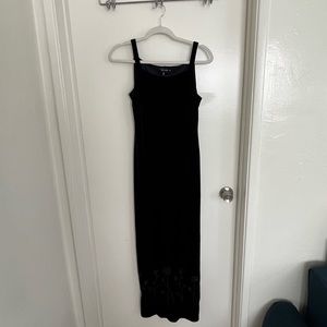 Vintage Long Navy Blue Velvet Dress with Beaded Embroidery